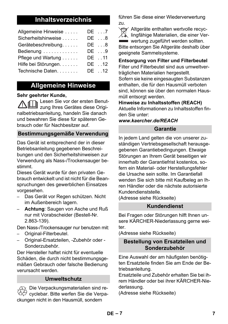 Karcher WD 7-700 P User Manual | Page 7 / 192