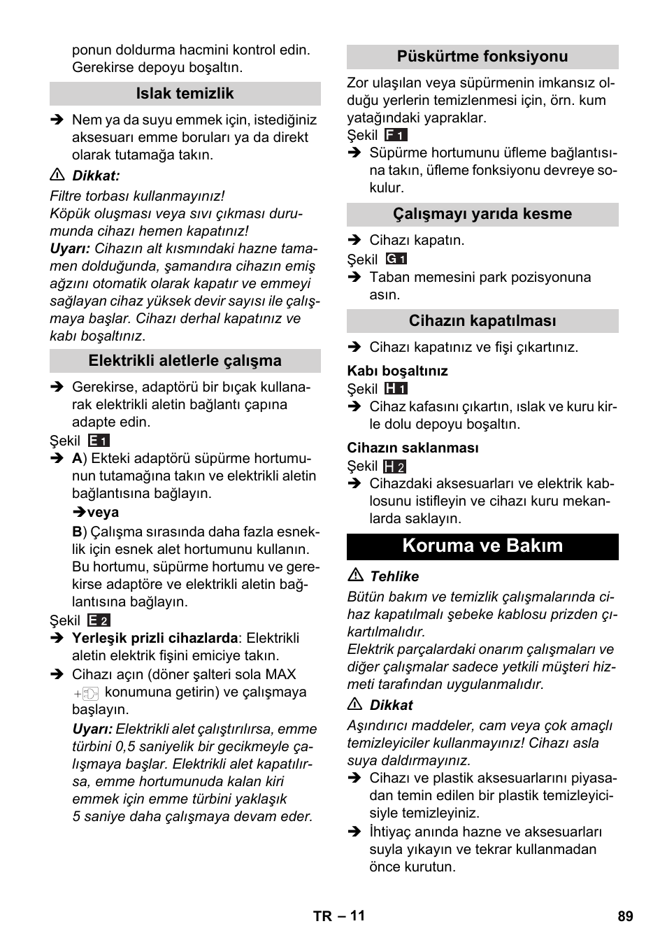 Koruma ve bakım | Karcher WD 7-700 P User Manual | Page 89 / 192