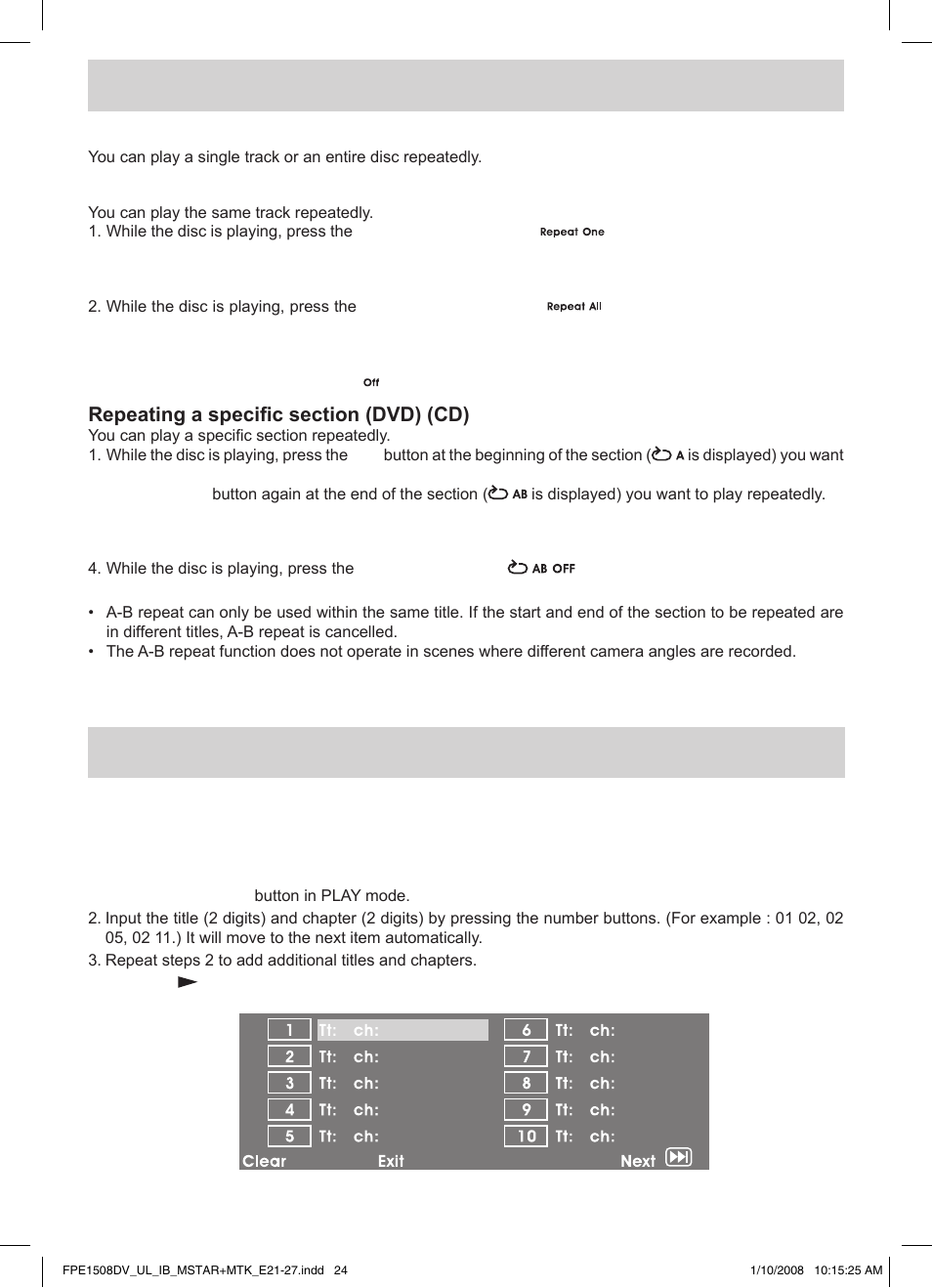 Repeat playback dvd programmable playback | Audiovox FPE1508DV User Manual | Page 25 / 28