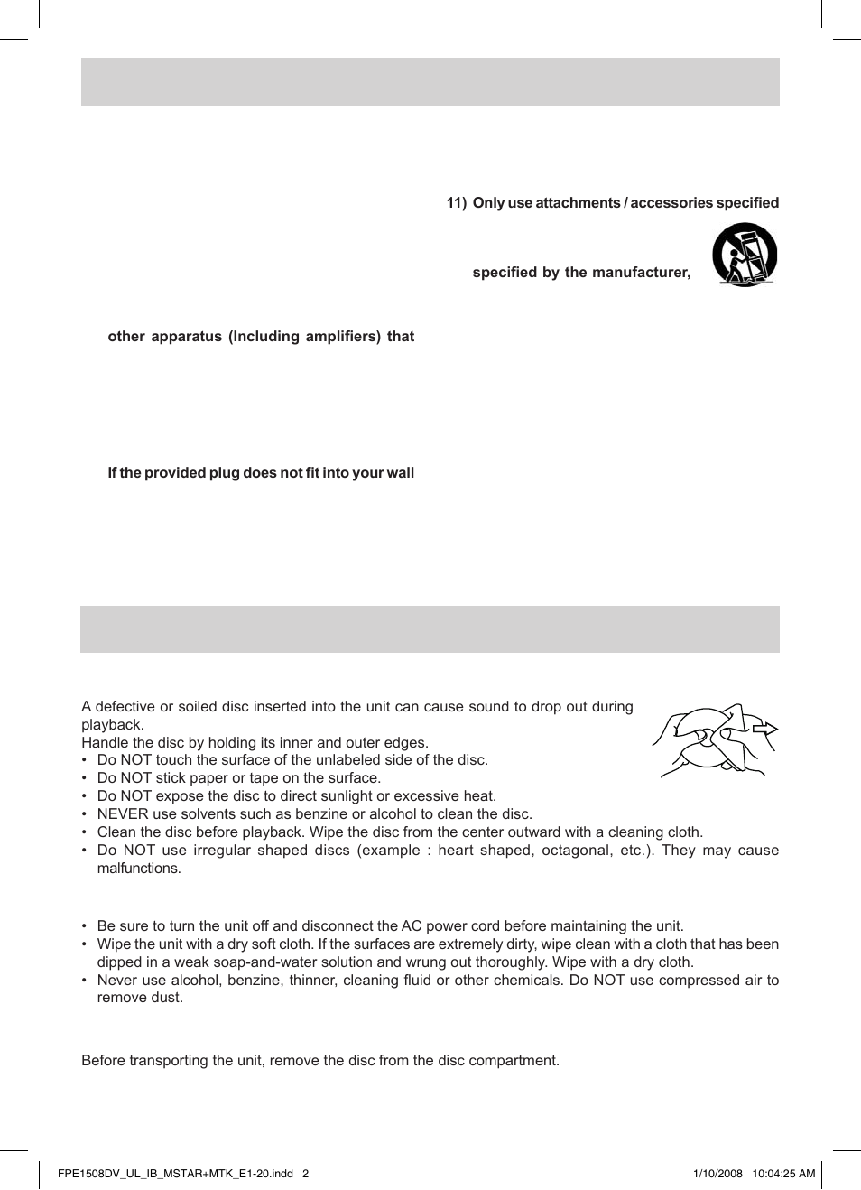 Important safety instructions, Maintenance | Audiovox FPE1508DV User Manual | Page 3 / 28