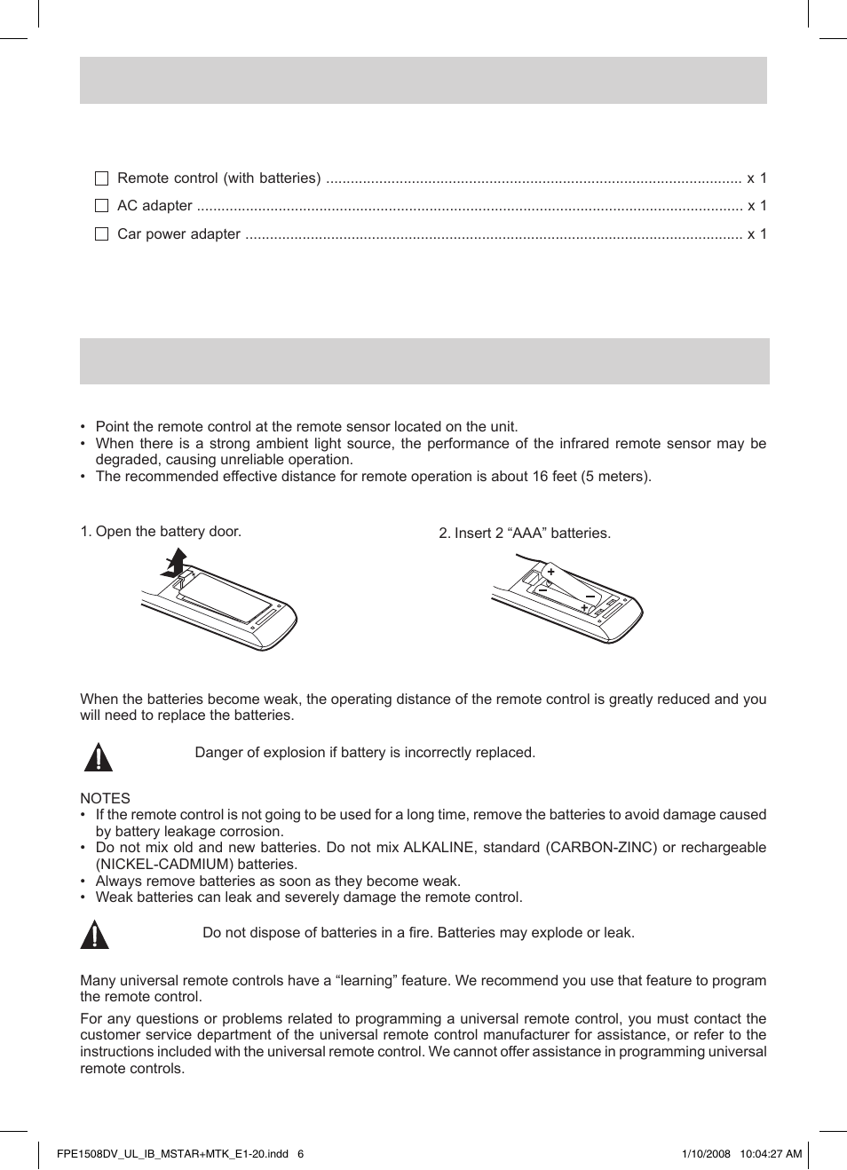 Accessories, Getting started | Audiovox FPE1508DV User Manual | Page 7 / 28