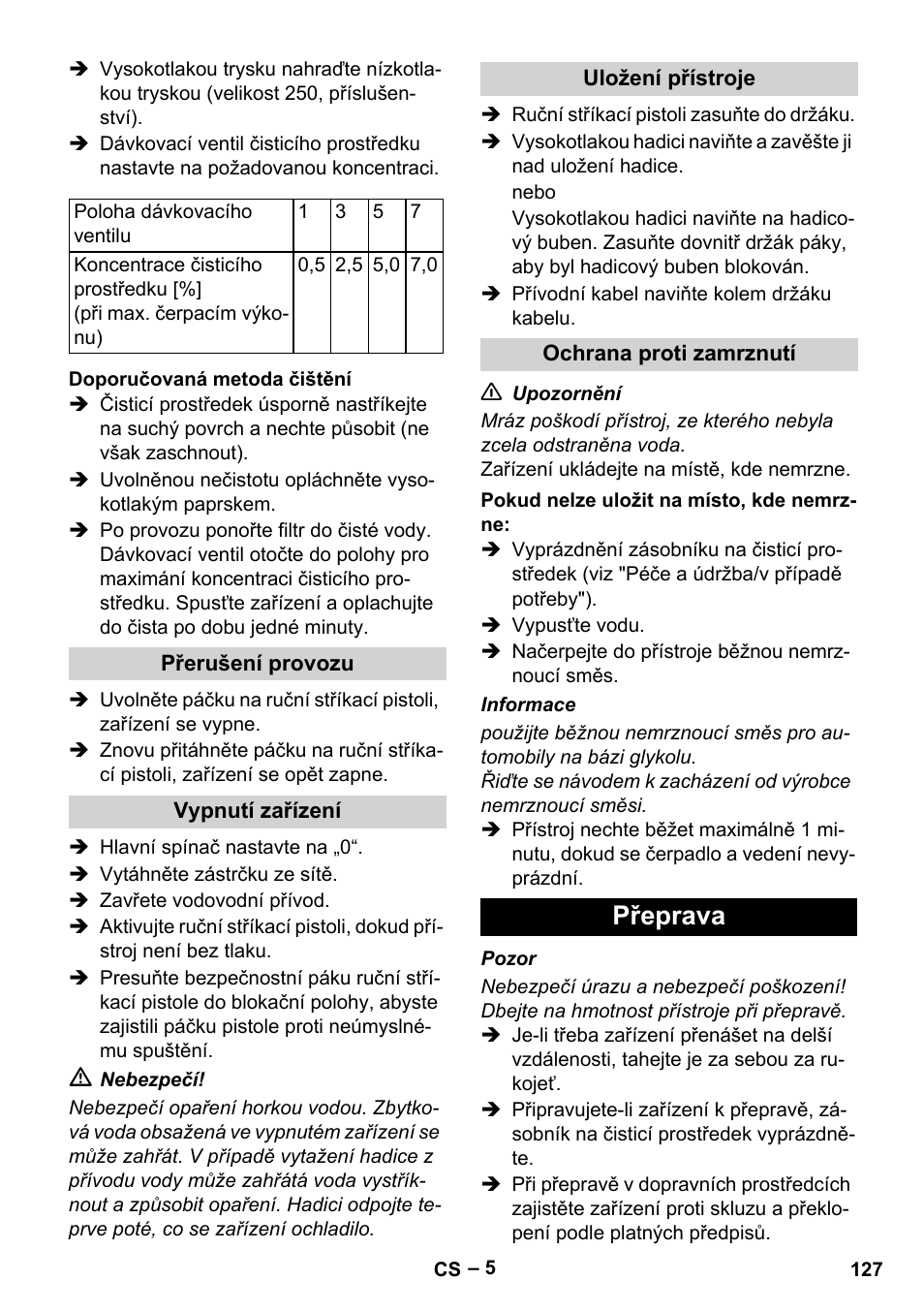 Přeprava | Karcher HD 10-21 4 SX Plus User Manual | Page 127 / 260