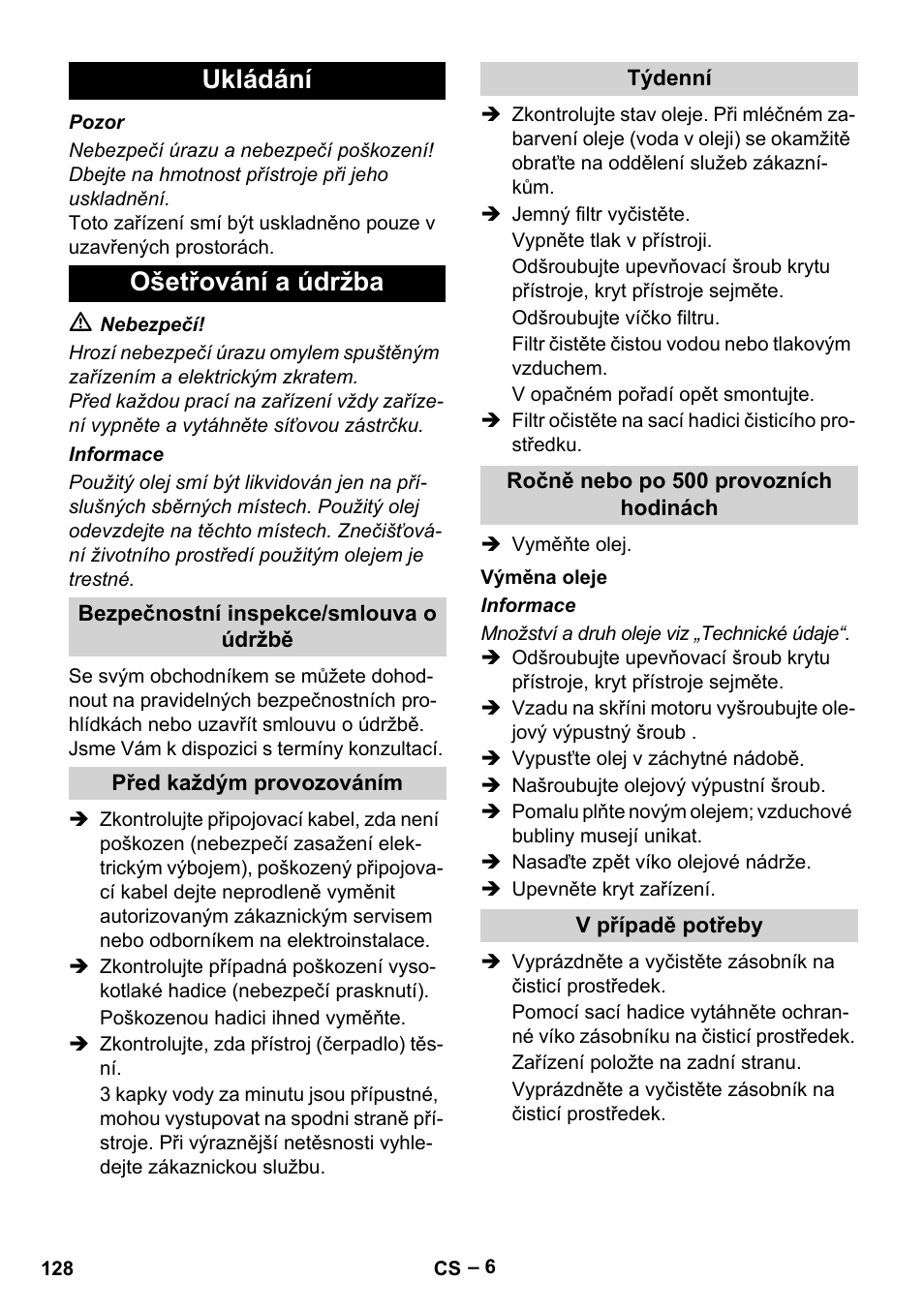 Ukládání ošetřování a údržba | Karcher HD 10-21 4 SX Plus User Manual | Page 128 / 260