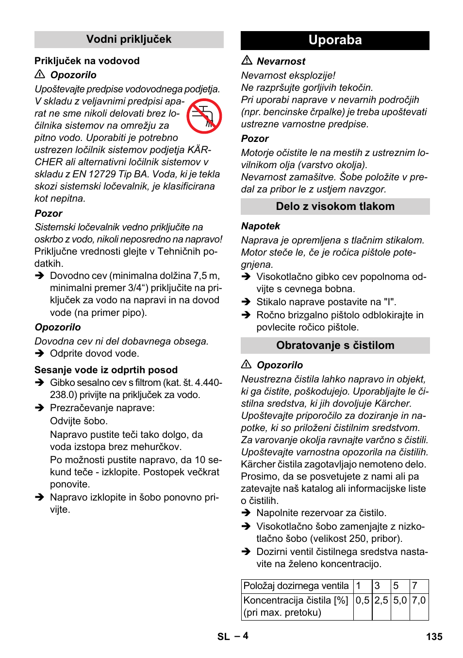 Uporaba | Karcher HD 10-21 4 SX Plus User Manual | Page 135 / 260