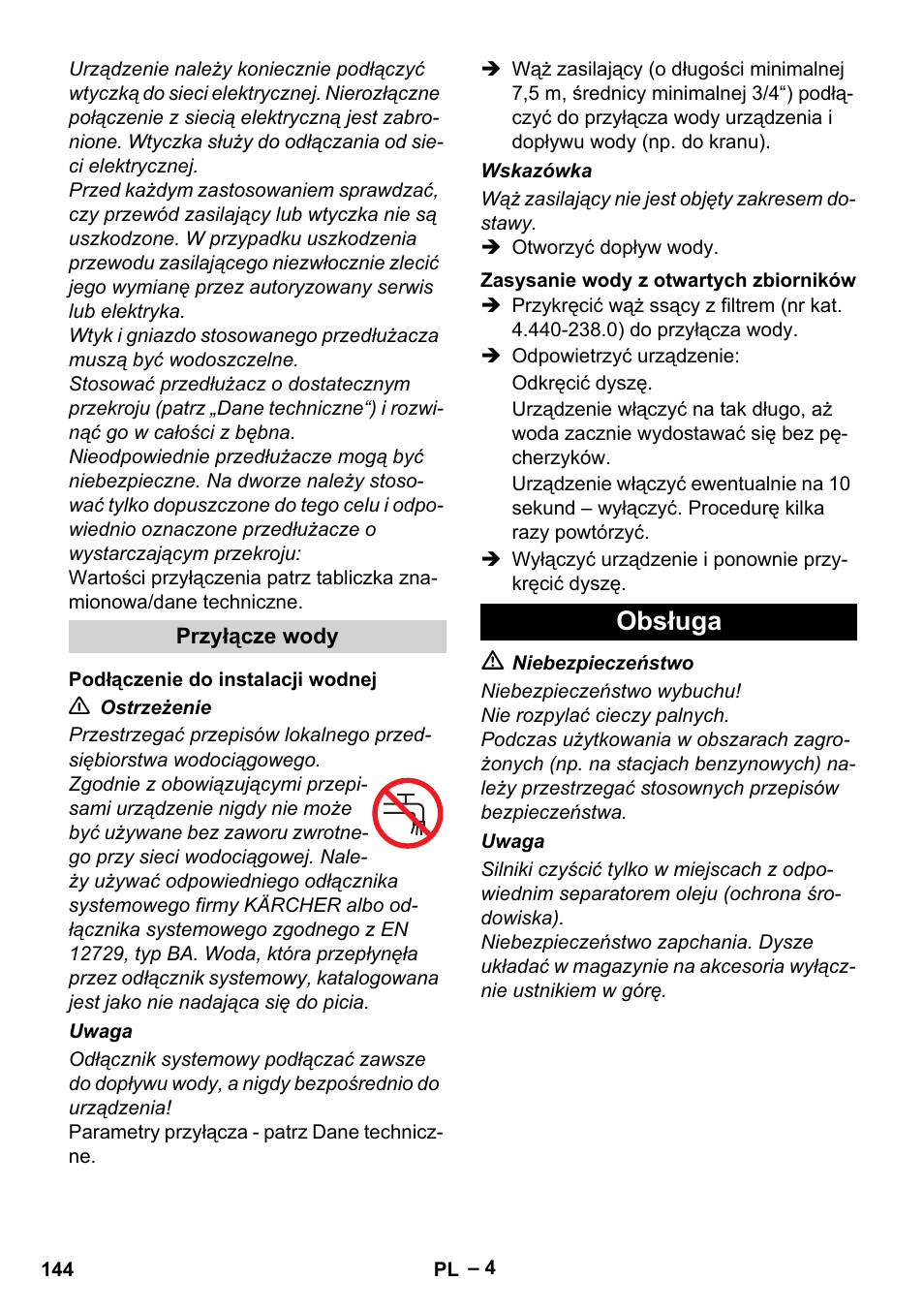 Obsługa | Karcher HD 10-21 4 SX Plus User Manual | Page 144 / 260