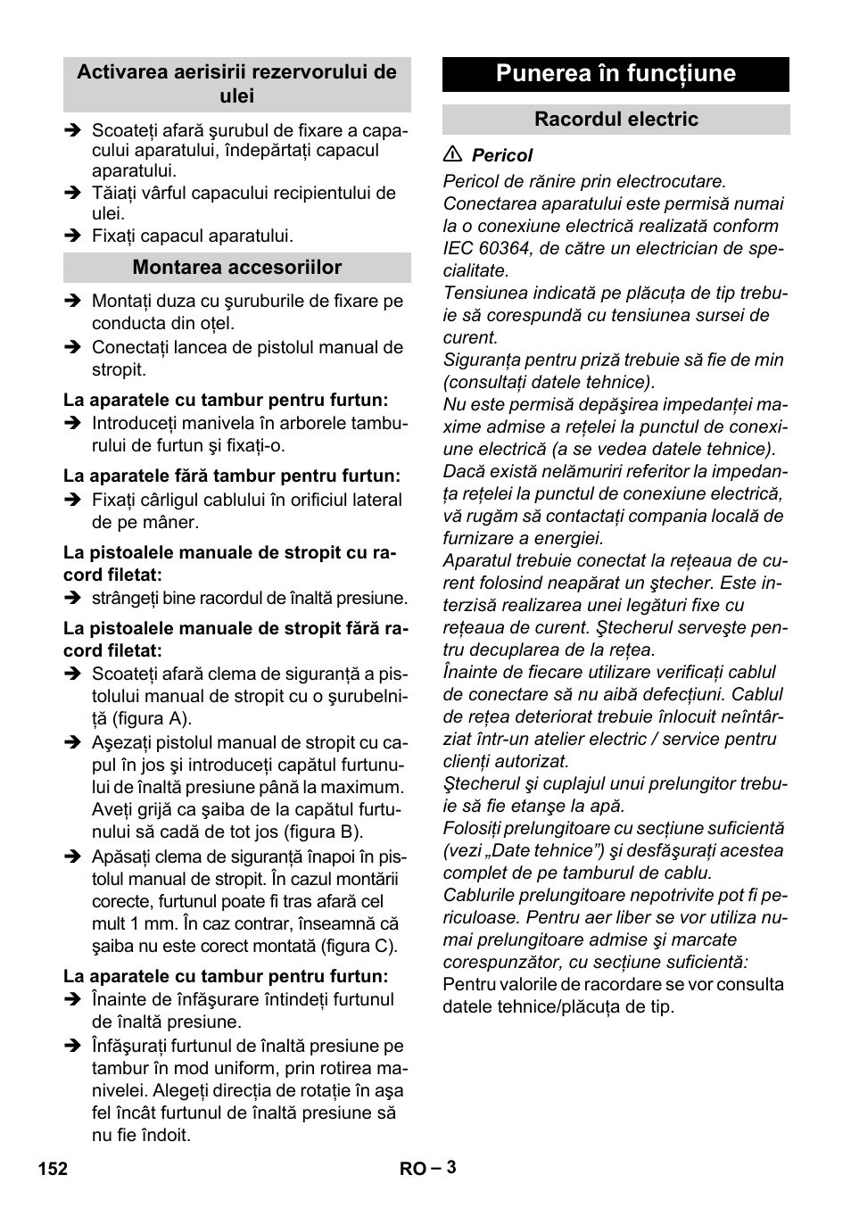 Punerea în funcţiune | Karcher HD 10-21 4 SX Plus User Manual | Page 152 / 260