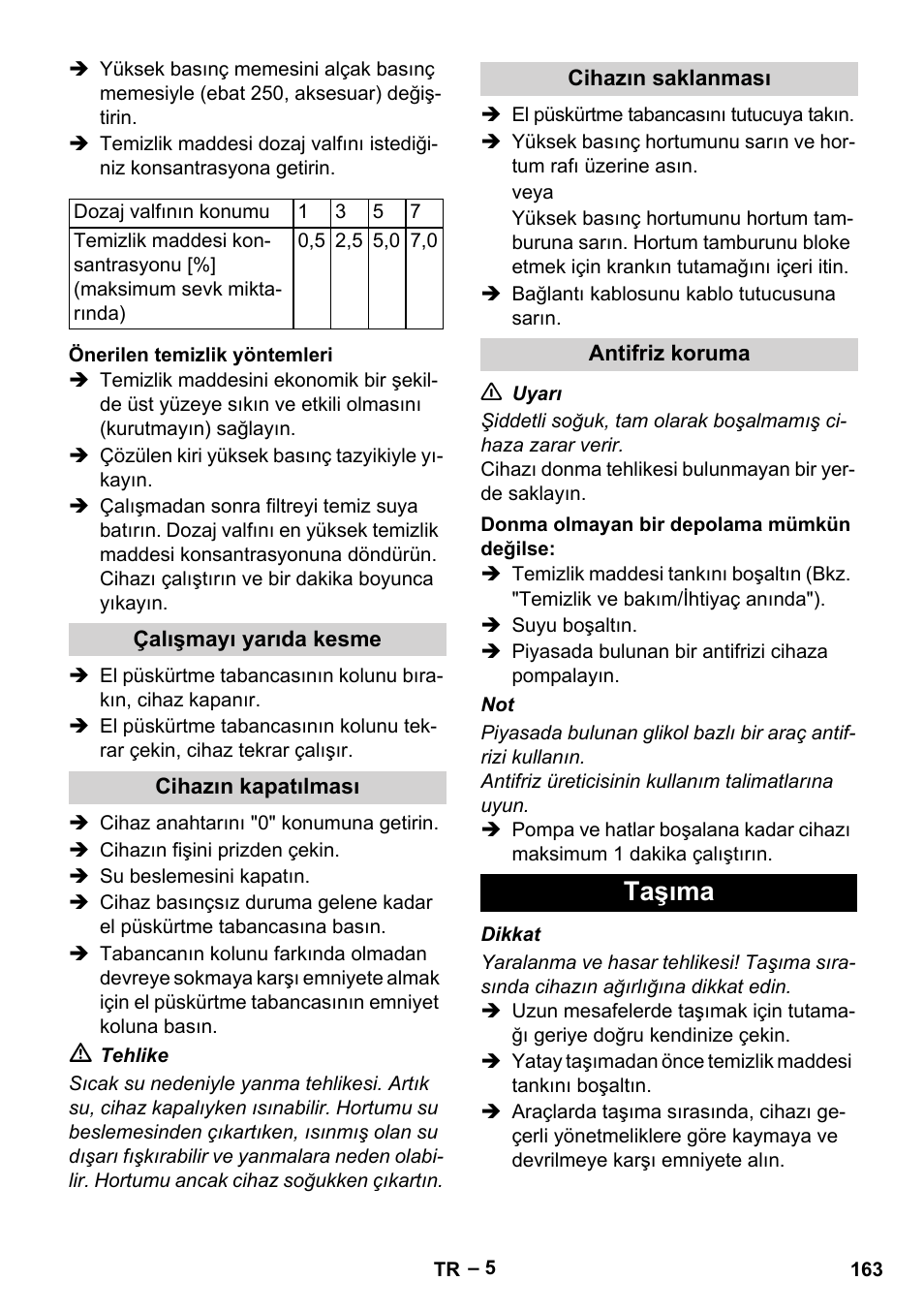 Taşıma | Karcher HD 10-21 4 SX Plus User Manual | Page 163 / 260