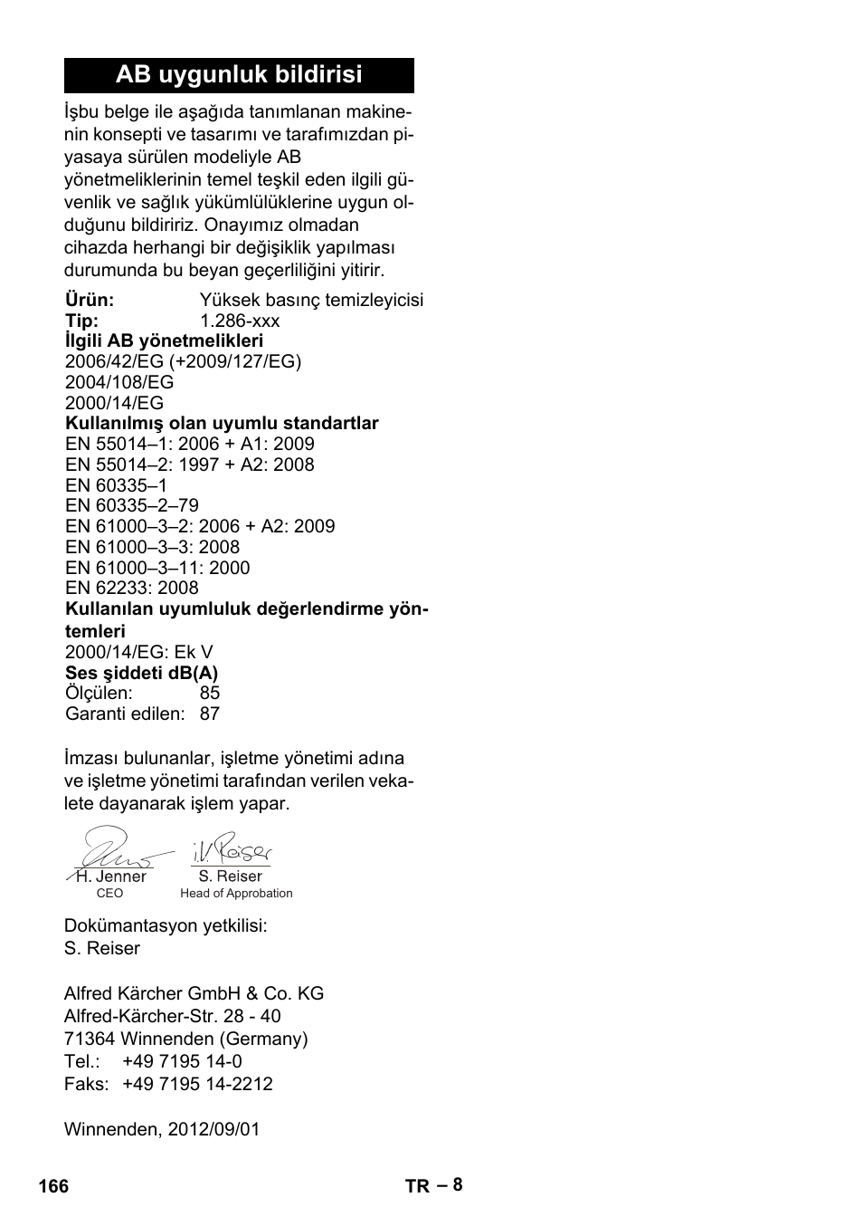 Ab uygunluk bildirisi | Karcher HD 10-21 4 SX Plus User Manual | Page 166 / 260