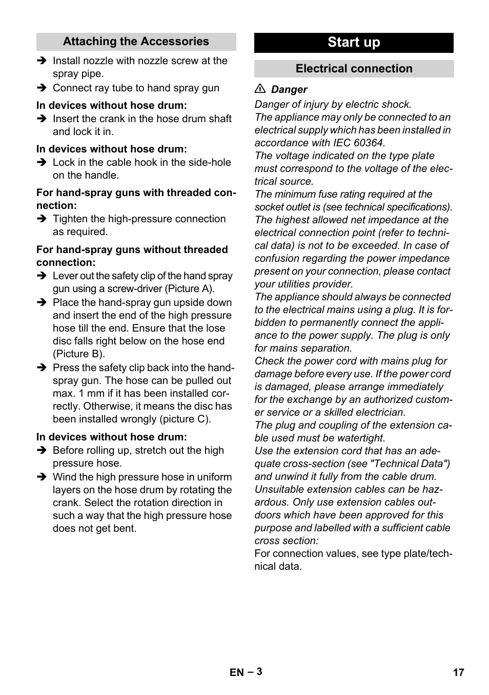Start up | Karcher HD 10-21 4 SX Plus User Manual | Page 17 / 260