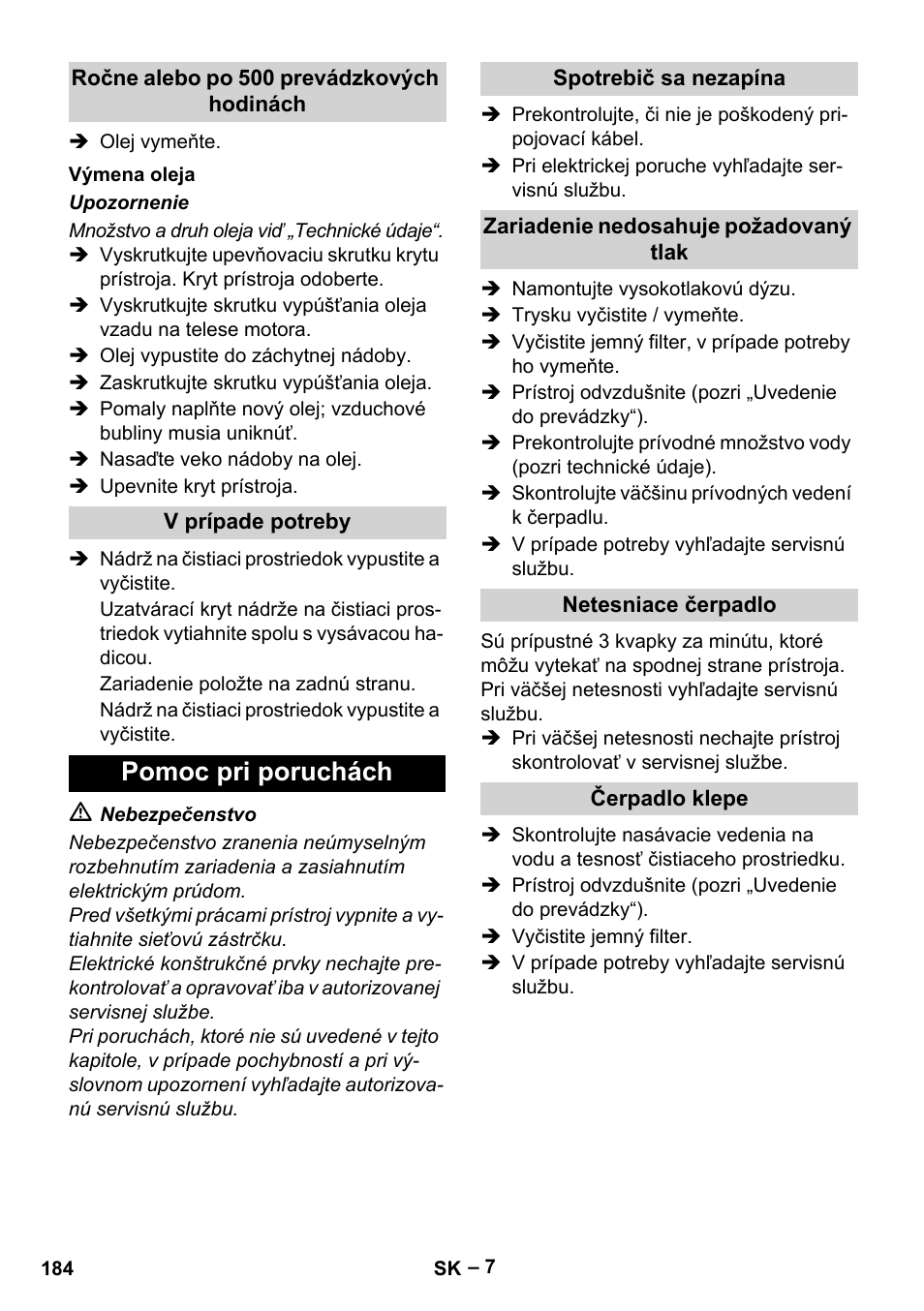 Pomoc pri poruchách | Karcher HD 10-21 4 SX Plus User Manual | Page 184 / 260