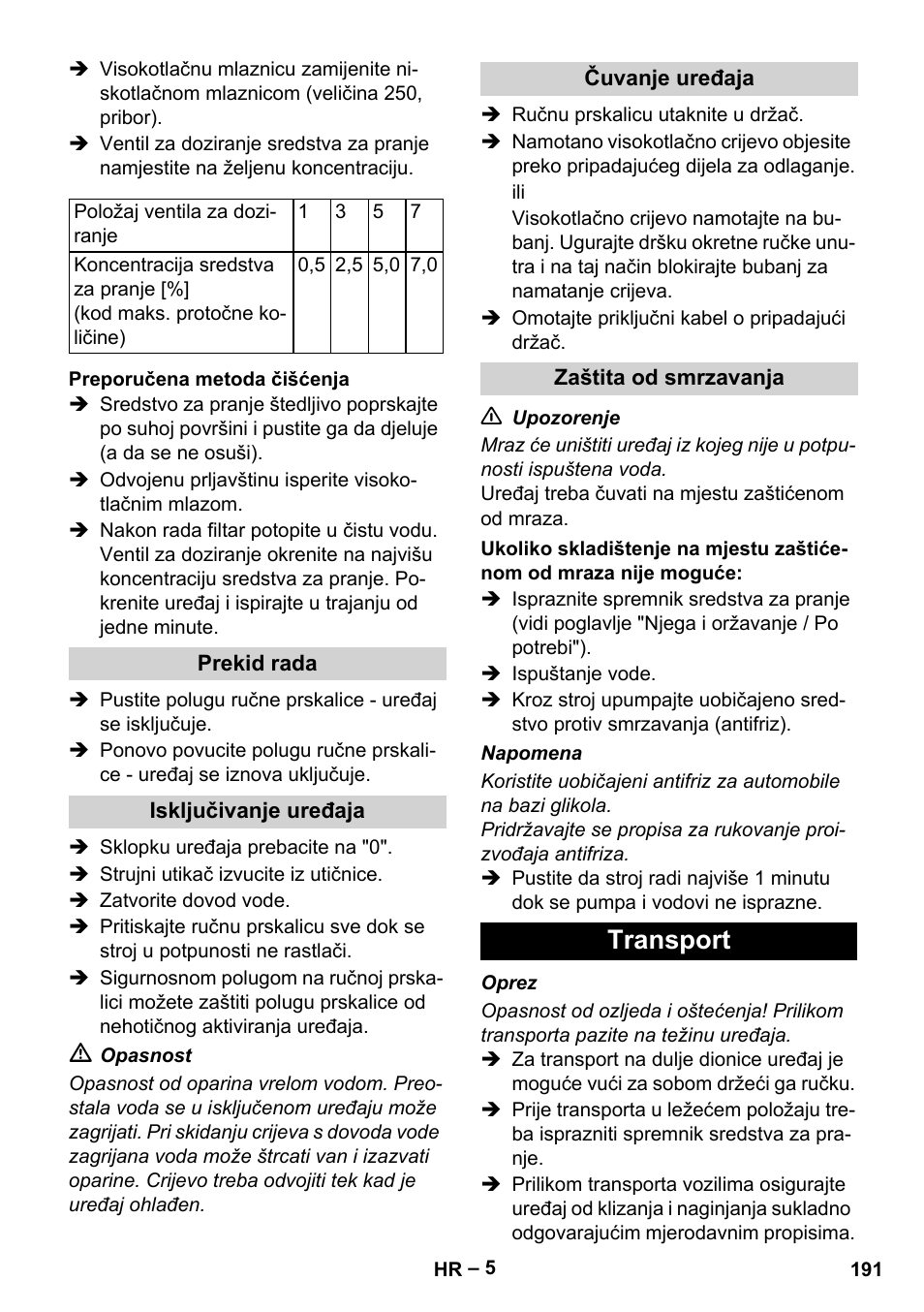 Transport | Karcher HD 10-21 4 SX Plus User Manual | Page 191 / 260