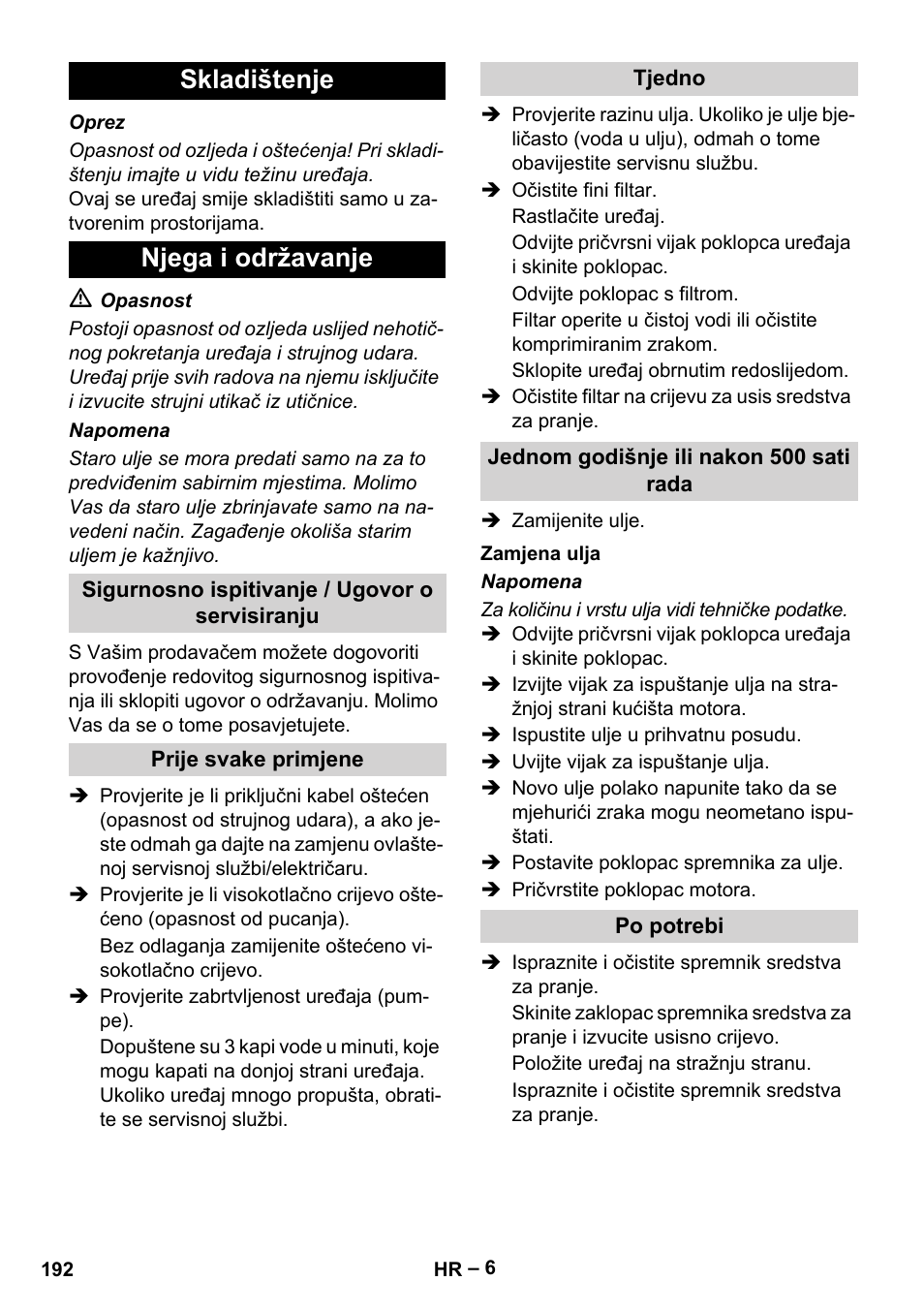 Skladištenje njega i održavanje | Karcher HD 10-21 4 SX Plus User Manual | Page 192 / 260