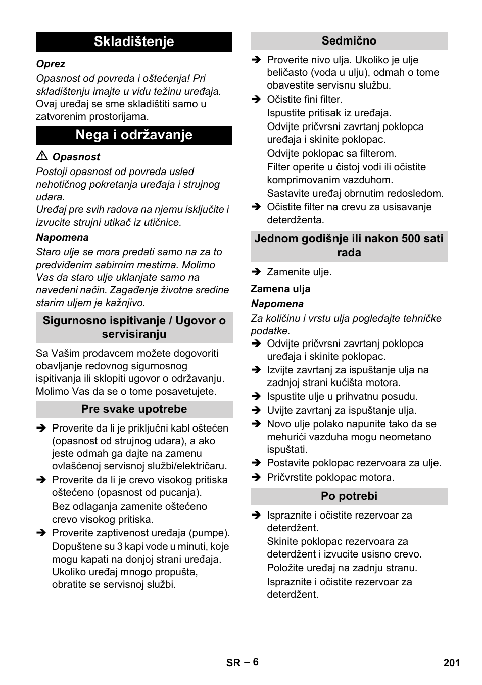 Skladištenje nega i održavanje | Karcher HD 10-21 4 SX Plus User Manual | Page 201 / 260