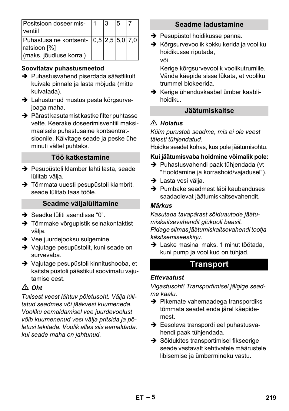 Transport | Karcher HD 10-21 4 SX Plus User Manual | Page 219 / 260