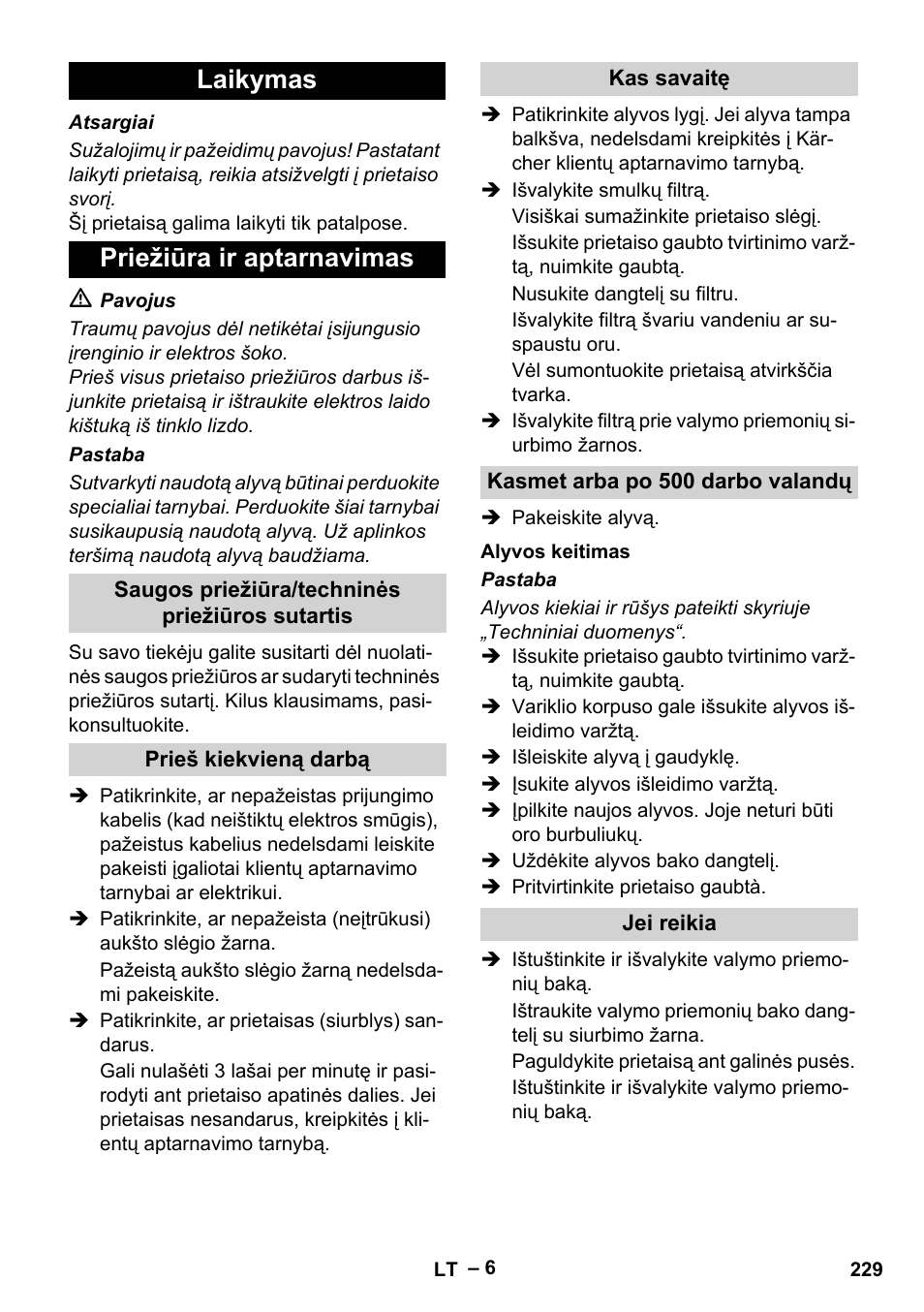Laikymas priežiūra ir aptarnavimas | Karcher HD 10-21 4 SX Plus User Manual | Page 229 / 260