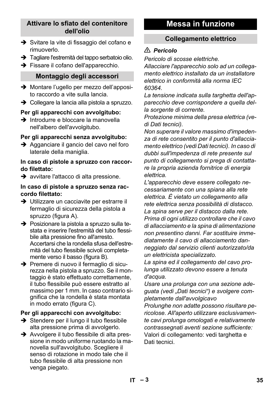 Messa in funzione | Karcher HD 10-21 4 SX Plus User Manual | Page 35 / 260