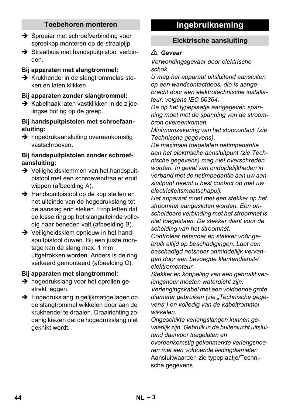 Ingebruikneming | Karcher HD 10-21 4 SX Plus User Manual | Page 44 / 260