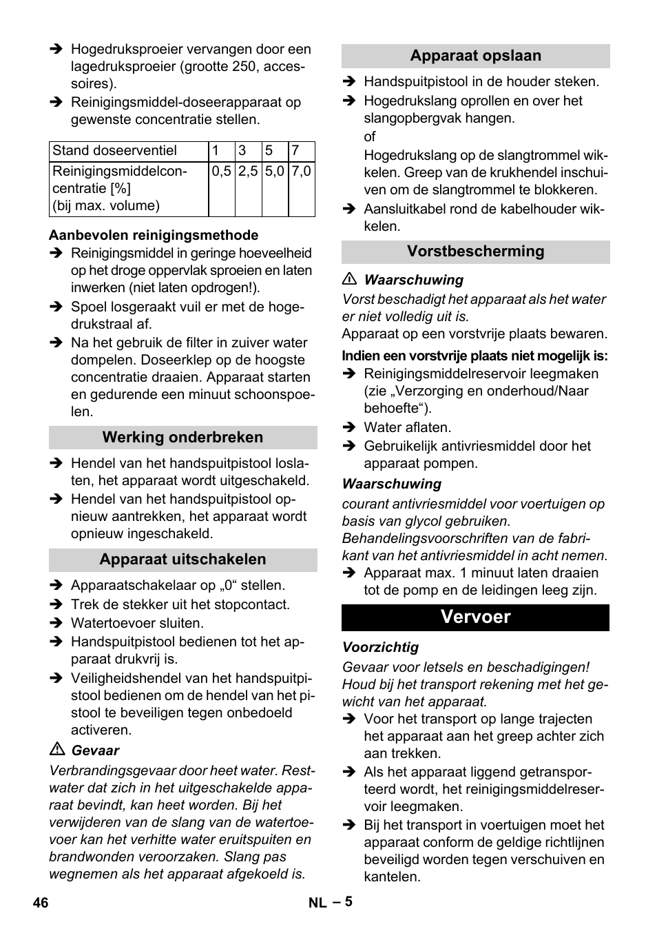 Vervoer | Karcher HD 10-21 4 SX Plus User Manual | Page 46 / 260