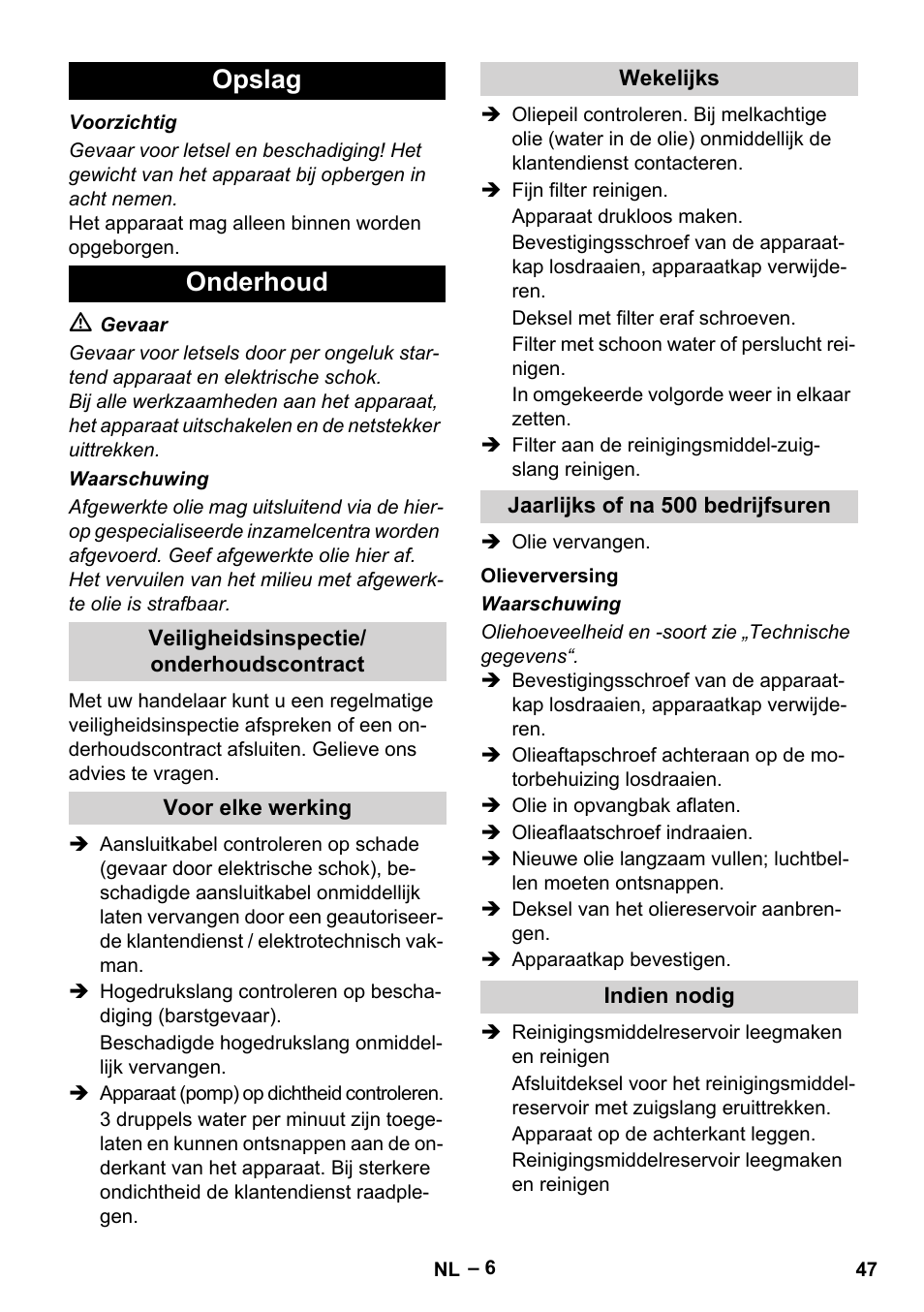 Opslag onderhoud | Karcher HD 10-21 4 SX Plus User Manual | Page 47 / 260