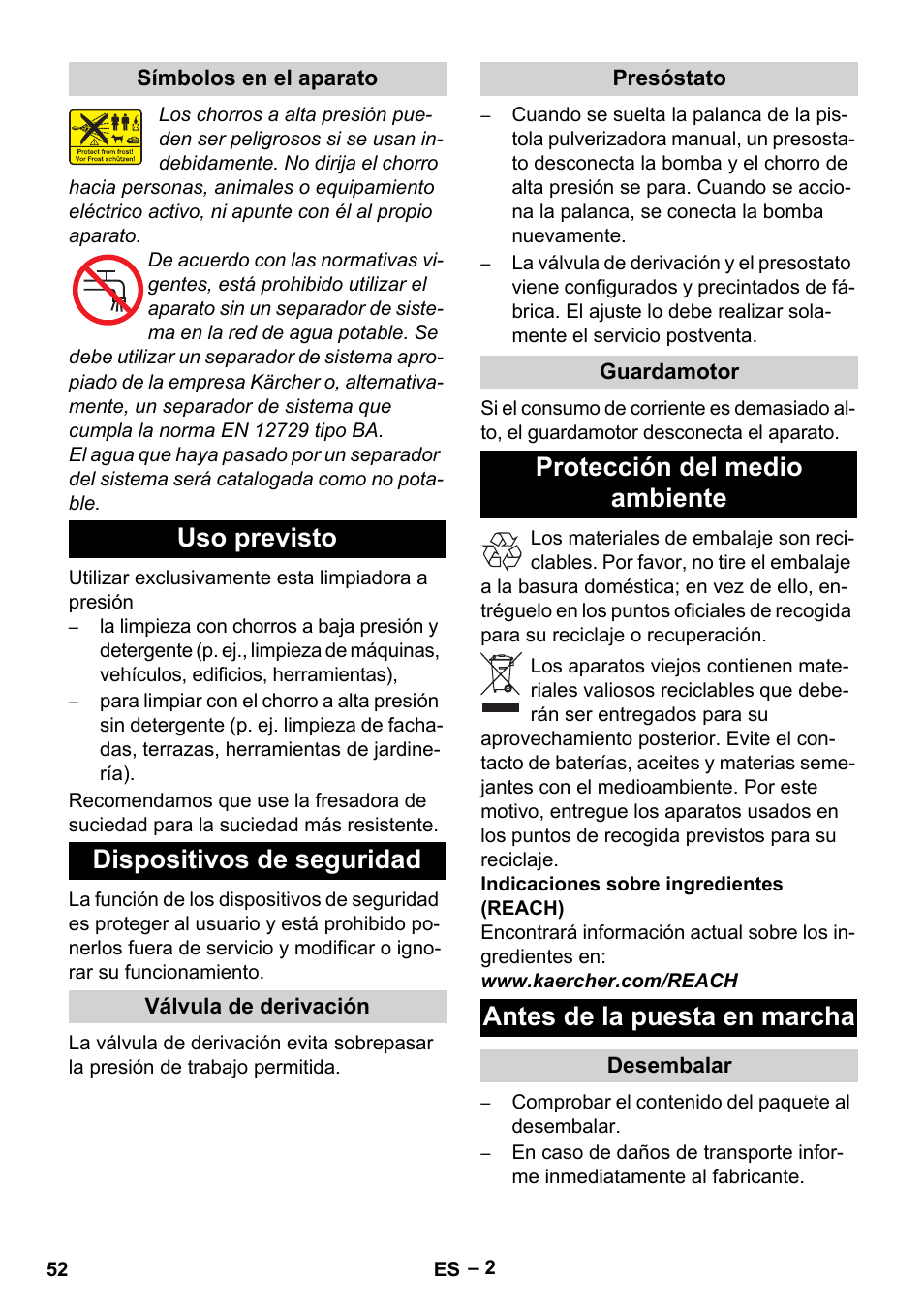 Uso previsto dispositivos de seguridad | Karcher HD 10-21 4 SX Plus User Manual | Page 52 / 260