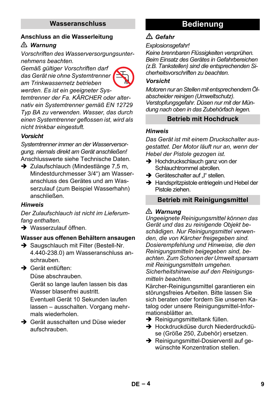 Bedienung | Karcher HD 10-21 4 SX Plus User Manual | Page 9 / 260