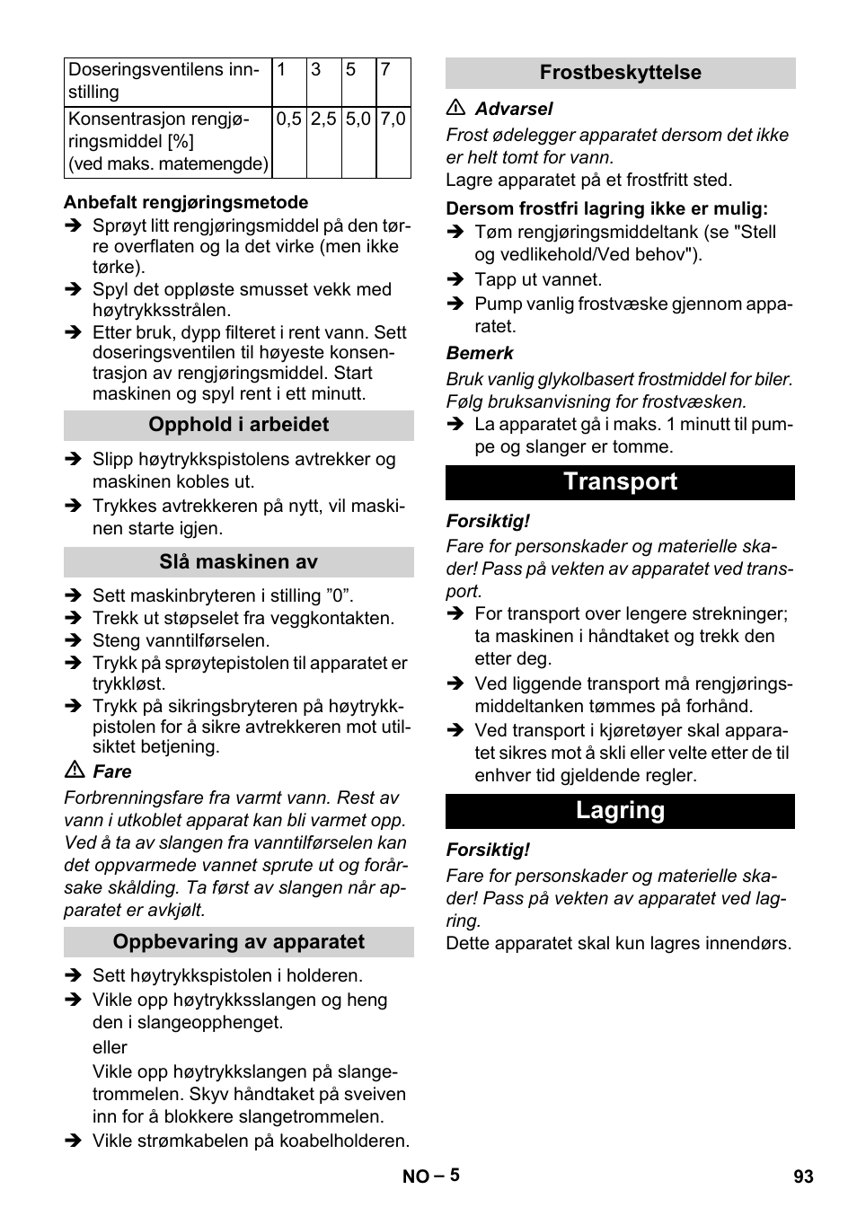 Transport lagring | Karcher HD 10-21 4 SX Plus User Manual | Page 93 / 260