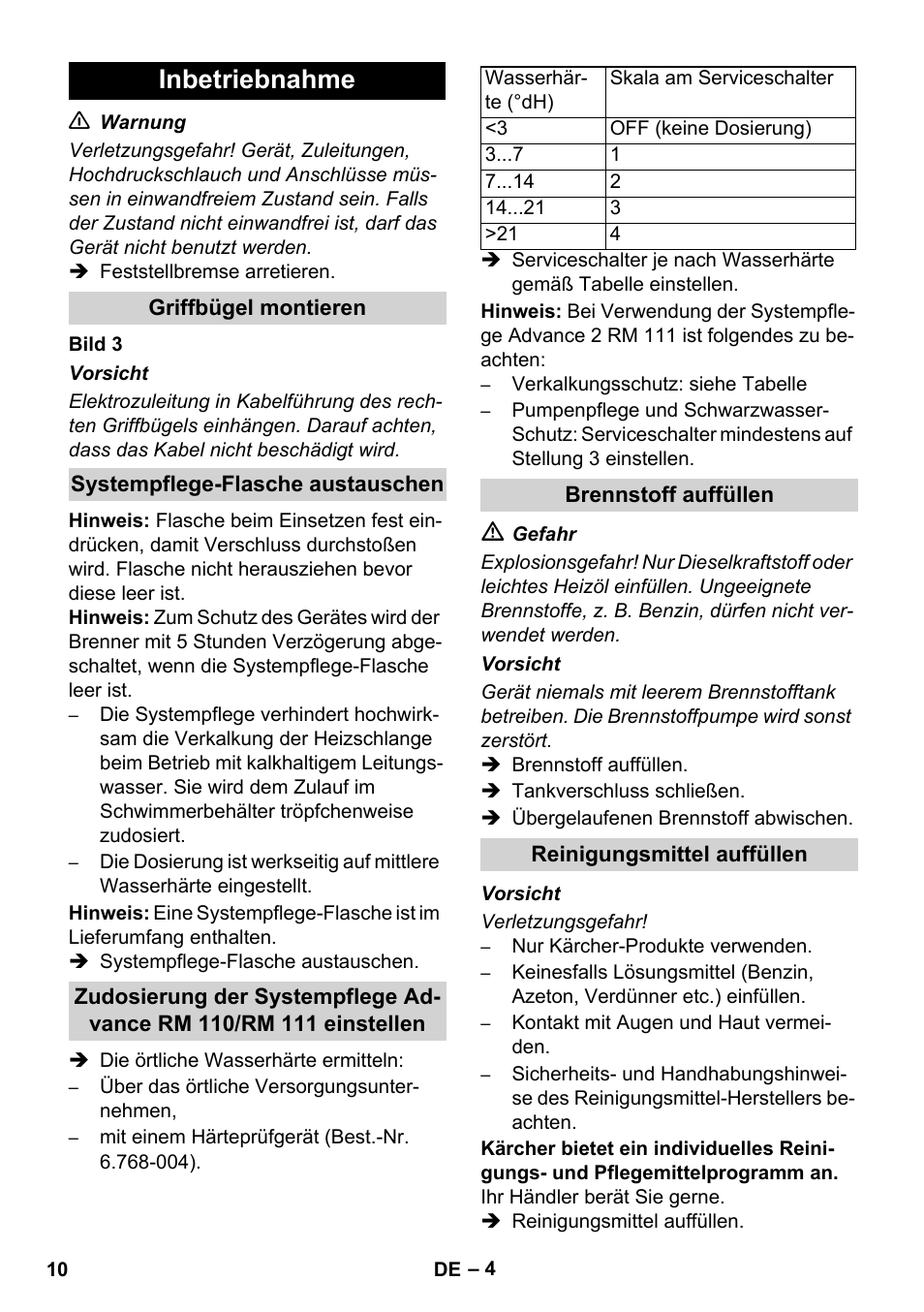 Inbetriebnahme | Karcher HDS 11-18 4 S Basic User Manual | Page 10 / 376