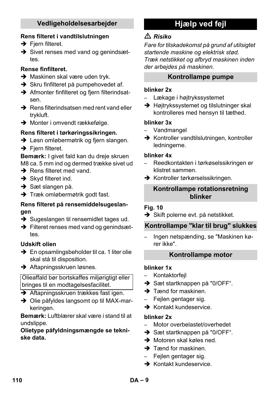 Hjælp ved fejl | Karcher HDS 11-18 4 S Basic User Manual | Page 110 / 376