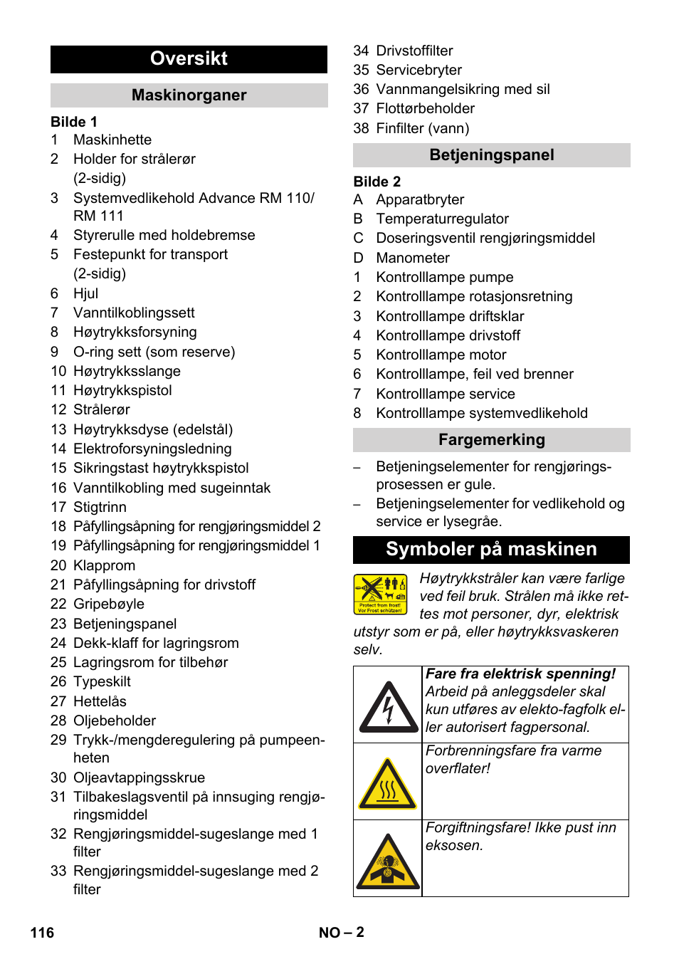 Oversikt, Symboler på maskinen | Karcher HDS 11-18 4 S Basic User Manual | Page 116 / 376