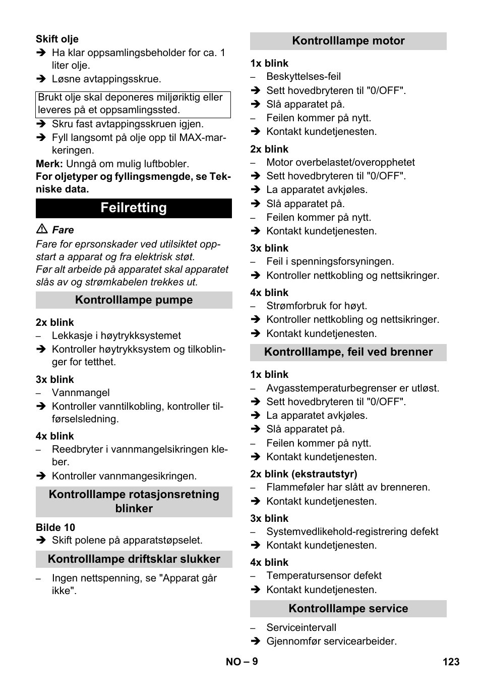 Feilretting | Karcher HDS 11-18 4 S Basic User Manual | Page 123 / 376