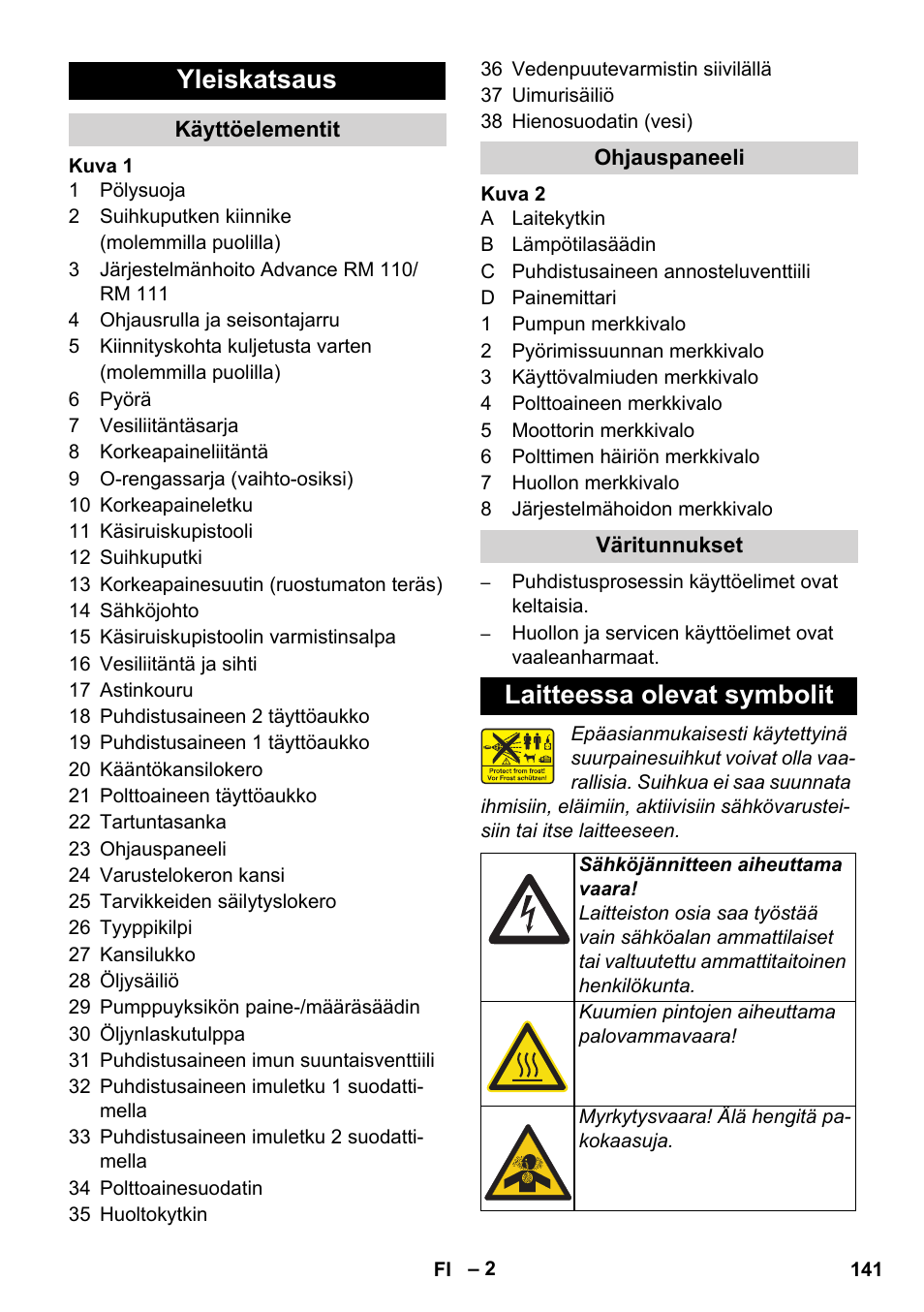 Yleiskatsaus, Laitteessa olevat symbolit | Karcher HDS 11-18 4 S Basic User Manual | Page 141 / 376