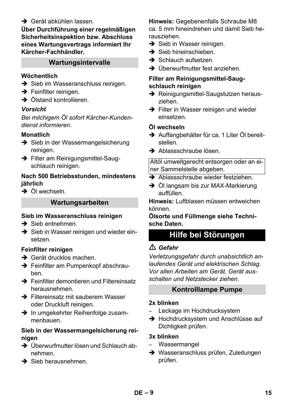 Hilfe bei störungen | Karcher HDS 11-18 4 S Basic User Manual | Page 15 / 376