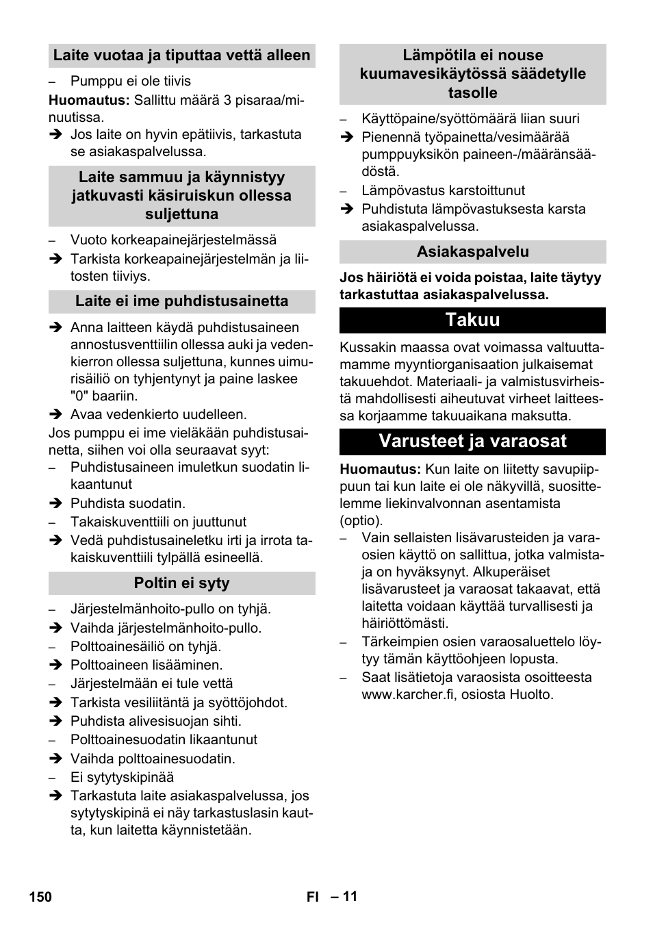 Takuu varusteet ja varaosat | Karcher HDS 11-18 4 S Basic User Manual | Page 150 / 376