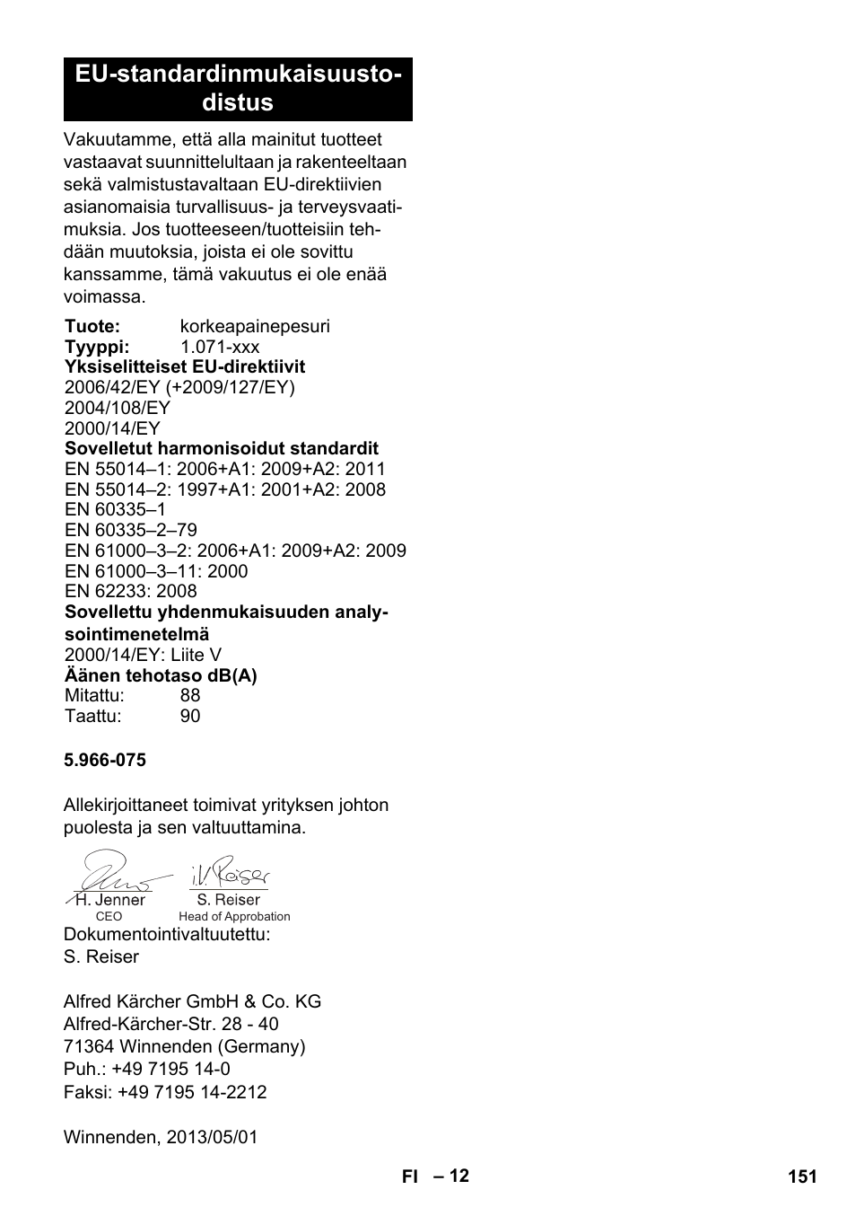 Eu-standardinmukaisuusto- distus | Karcher HDS 11-18 4 S Basic User Manual | Page 151 / 376