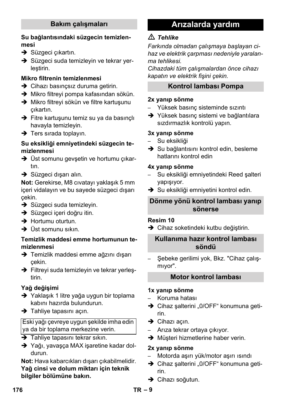 Arızalarda yardım | Karcher HDS 11-18 4 S Basic User Manual | Page 176 / 376