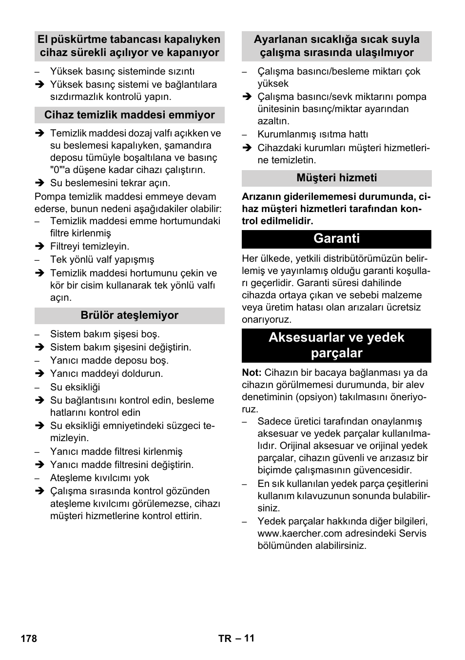 Garanti aksesuarlar ve yedek parçalar | Karcher HDS 11-18 4 S Basic User Manual | Page 178 / 376
