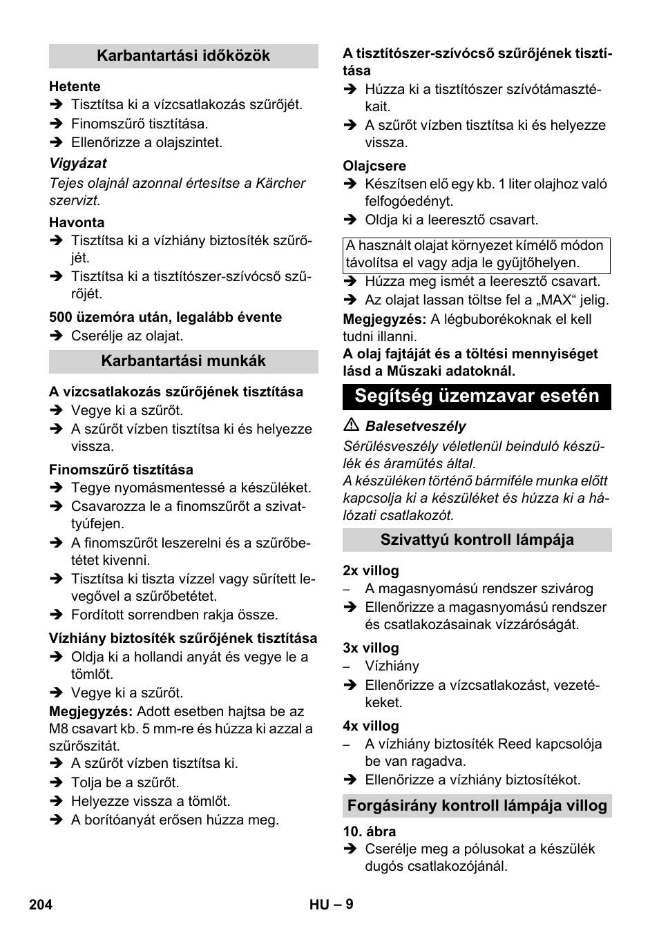 Segítség üzemzavar esetén | Karcher HDS 11-18 4 S Basic User Manual | Page 204 / 376