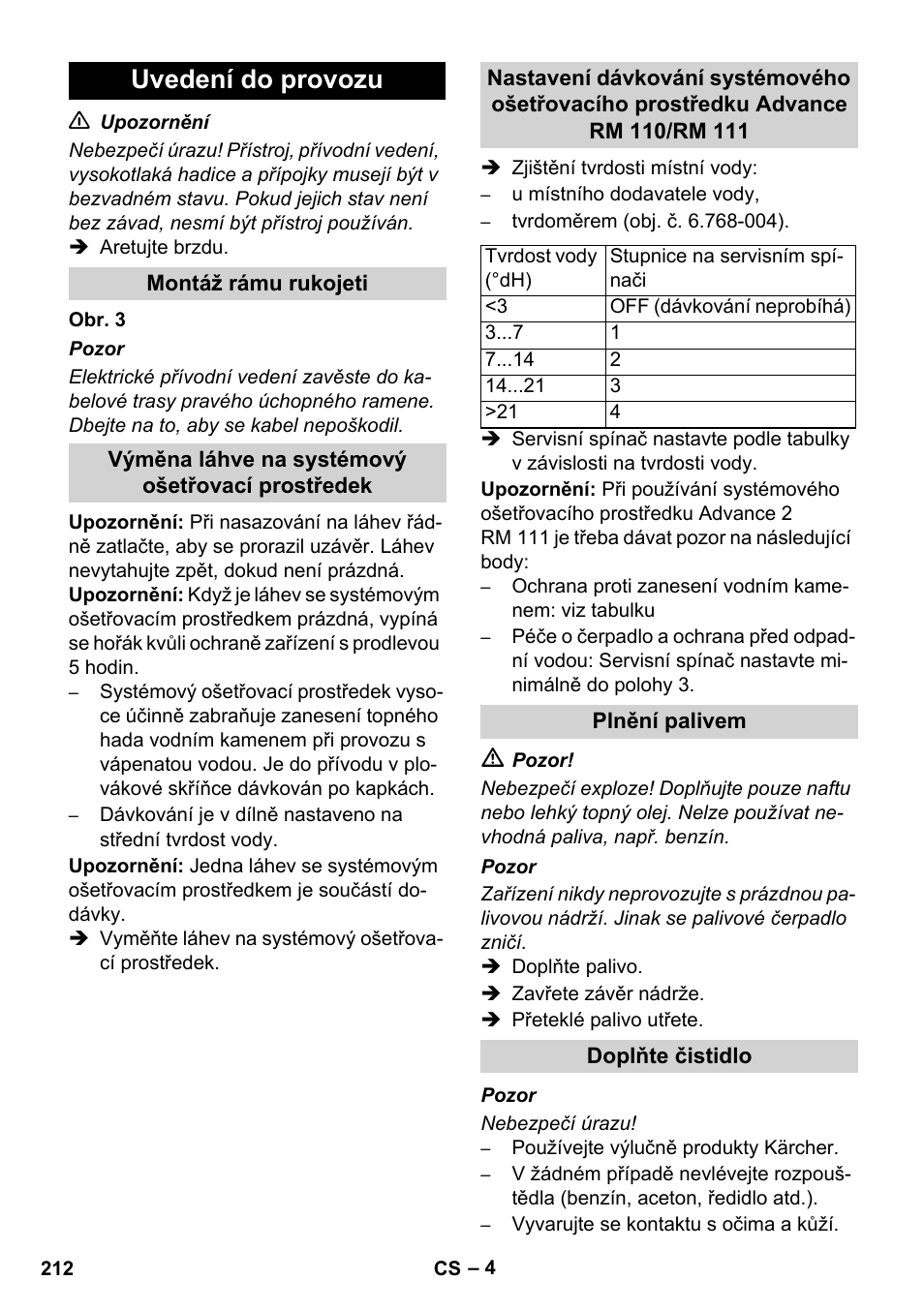 Uvedení do provozu | Karcher HDS 11-18 4 S Basic User Manual | Page 212 / 376