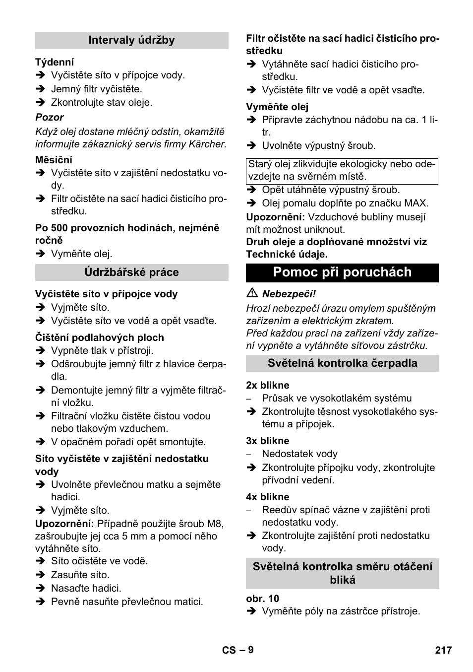 Pomoc při poruchách | Karcher HDS 11-18 4 S Basic User Manual | Page 217 / 376