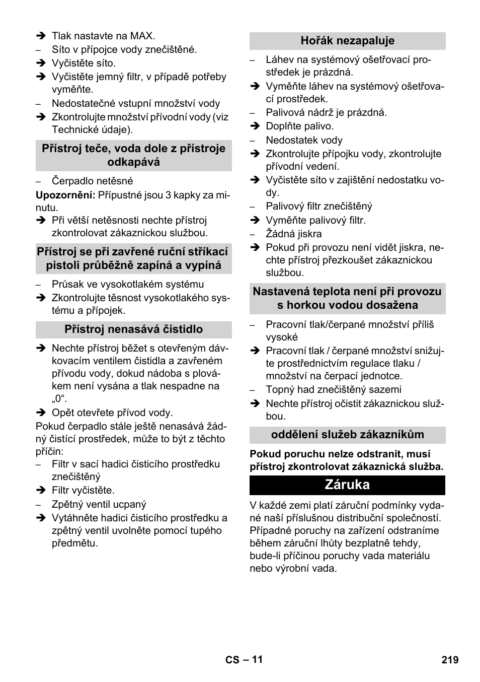 Záruka | Karcher HDS 11-18 4 S Basic User Manual | Page 219 / 376