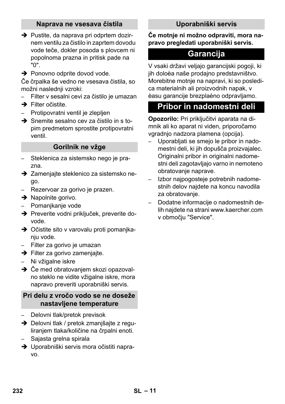 Garancija pribor in nadomestni deli | Karcher HDS 11-18 4 S Basic User Manual | Page 232 / 376