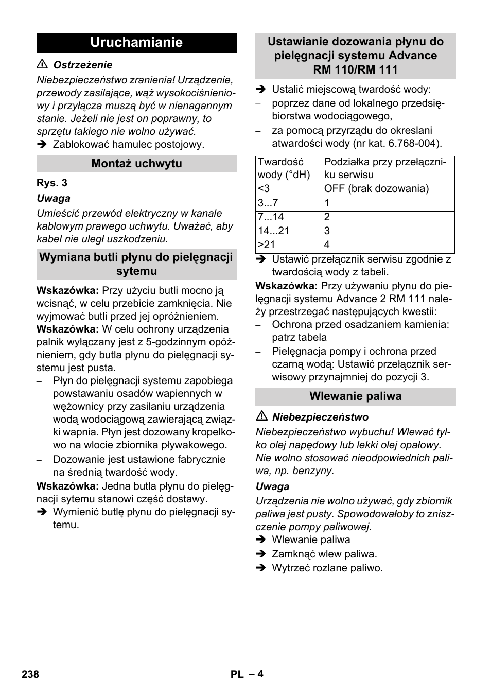 Uruchamianie | Karcher HDS 11-18 4 S Basic User Manual | Page 238 / 376