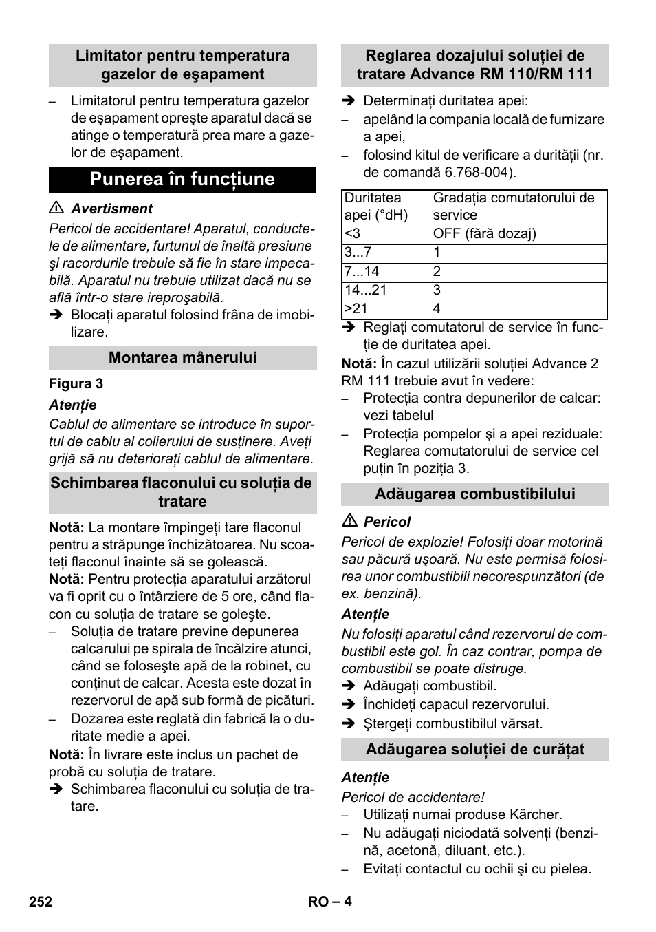 Punerea în funcţiune | Karcher HDS 11-18 4 S Basic User Manual | Page 252 / 376