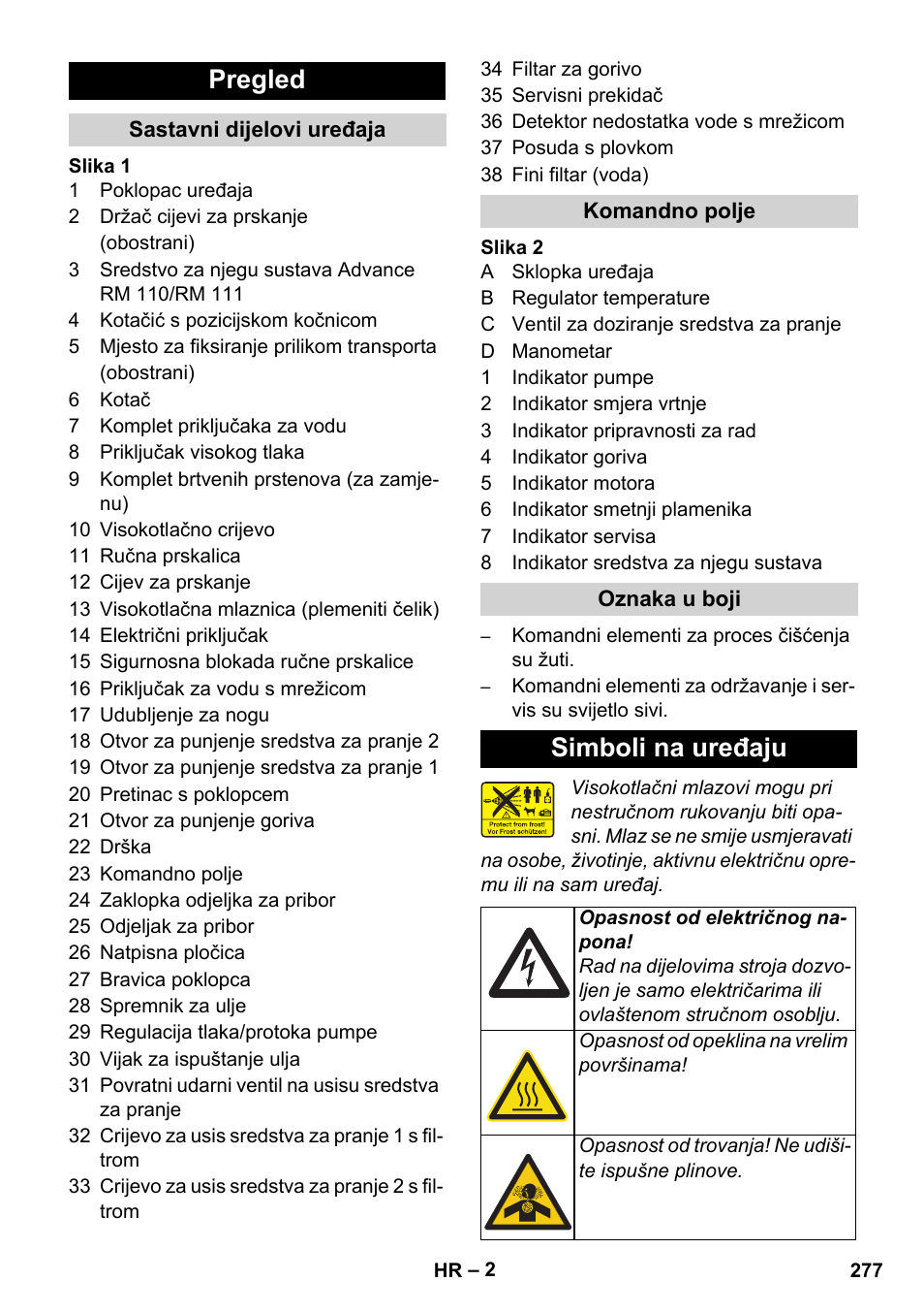 Pregled, Simboli na uređaju | Karcher HDS 11-18 4 S Basic User Manual | Page 277 / 376
