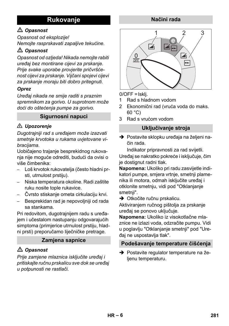 Rukovanje | Karcher HDS 11-18 4 S Basic User Manual | Page 281 / 376