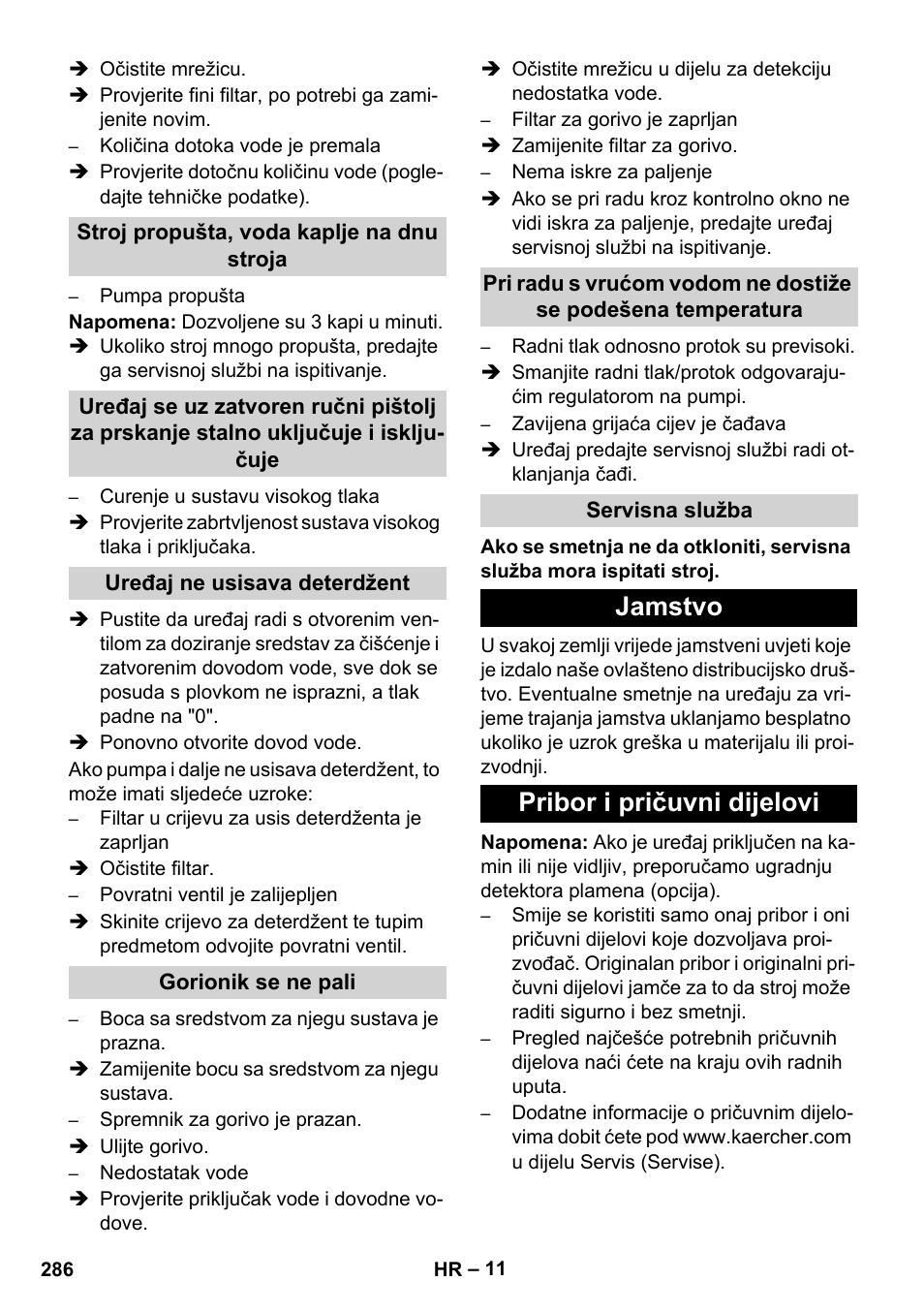 Jamstvo pribor i pričuvni dijelovi | Karcher HDS 11-18 4 S Basic User Manual | Page 286 / 376