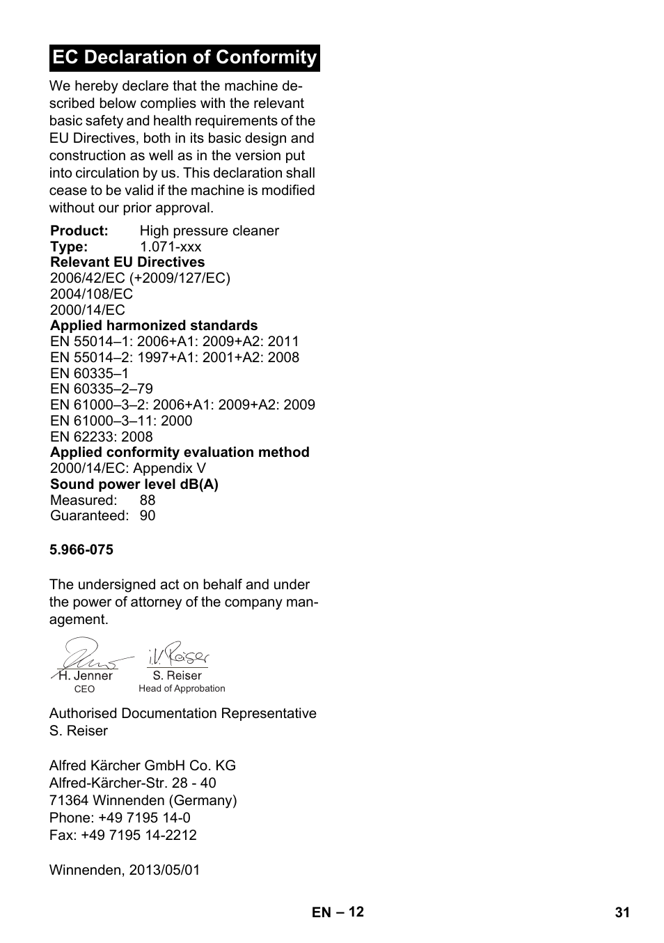 Ec declaration of conformity | Karcher HDS 11-18 4 S Basic User Manual | Page 31 / 376