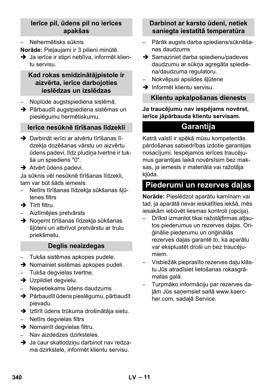Garantija piederumi un rezerves daļas | Karcher HDS 11-18 4 S Basic User Manual | Page 340 / 376