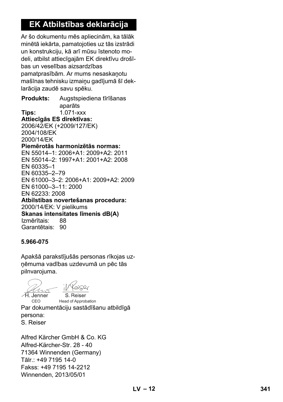 Ek atbilstības deklarācija | Karcher HDS 11-18 4 S Basic User Manual | Page 341 / 376