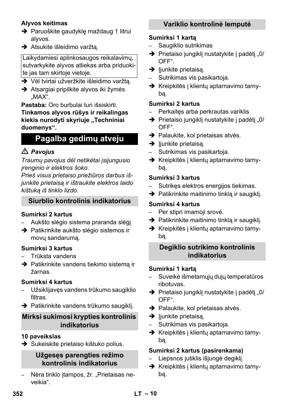 Pagalba gedimų atveju | Karcher HDS 11-18 4 S Basic User Manual | Page 352 / 376